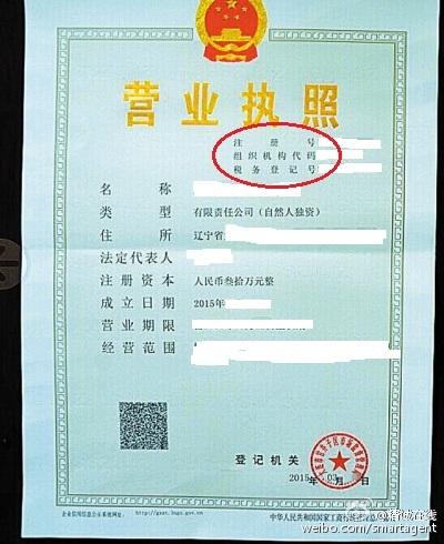 某企业营业执照三证合一